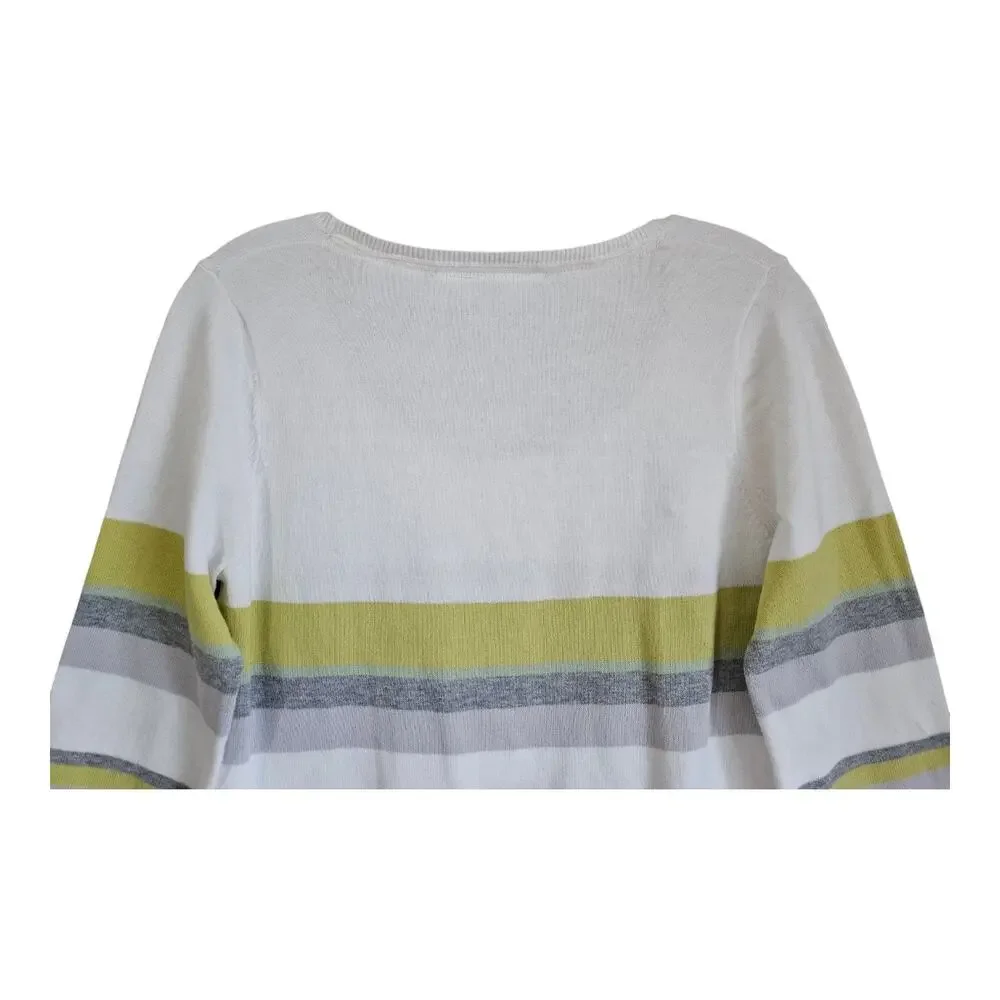 ANTHROPOLOGIE HWR Monogram Women's M Sweater Striped 3/4 Sleeve Cotton 36